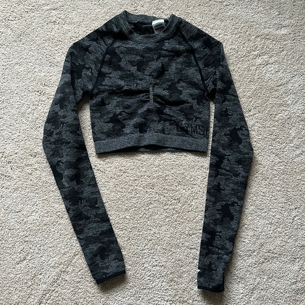 Gym Shark Workout Crop Top Black Camo